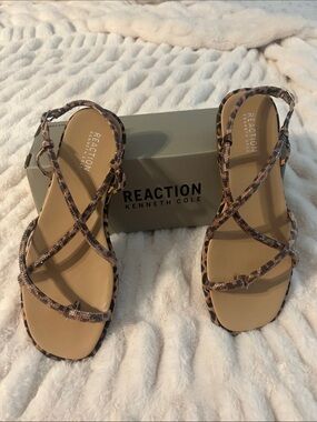 Reaction Kenneth Cole Leopard-Print Strappy Tan Sandals